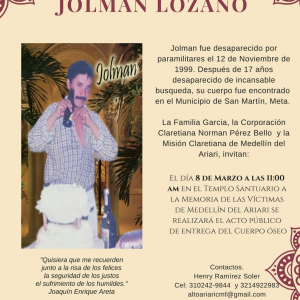 ENTREGA DIGNA DEL CUERPO DE JOLMAN LOZANO