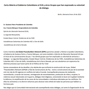 Carta abierta al Gobierno Colombiano, al ELN y otros Grupos que han expresado su voluntad de diálogo.