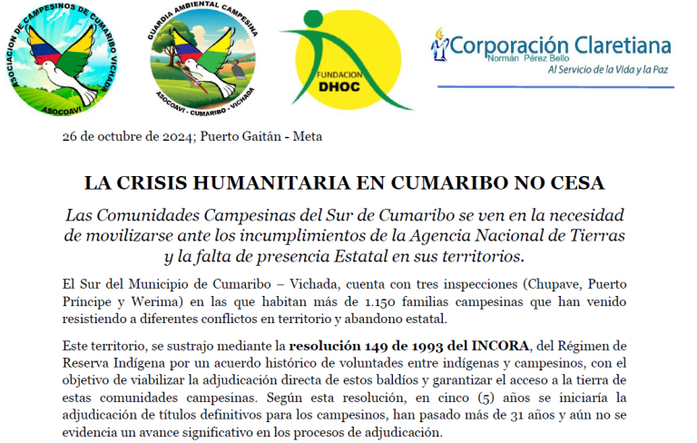 LA CRISIS HUMANITARIA EN CUMARIBO NO CESA