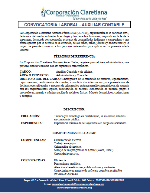 CONVOCATORIA LABORAL – AUXILIAR CONTABLE